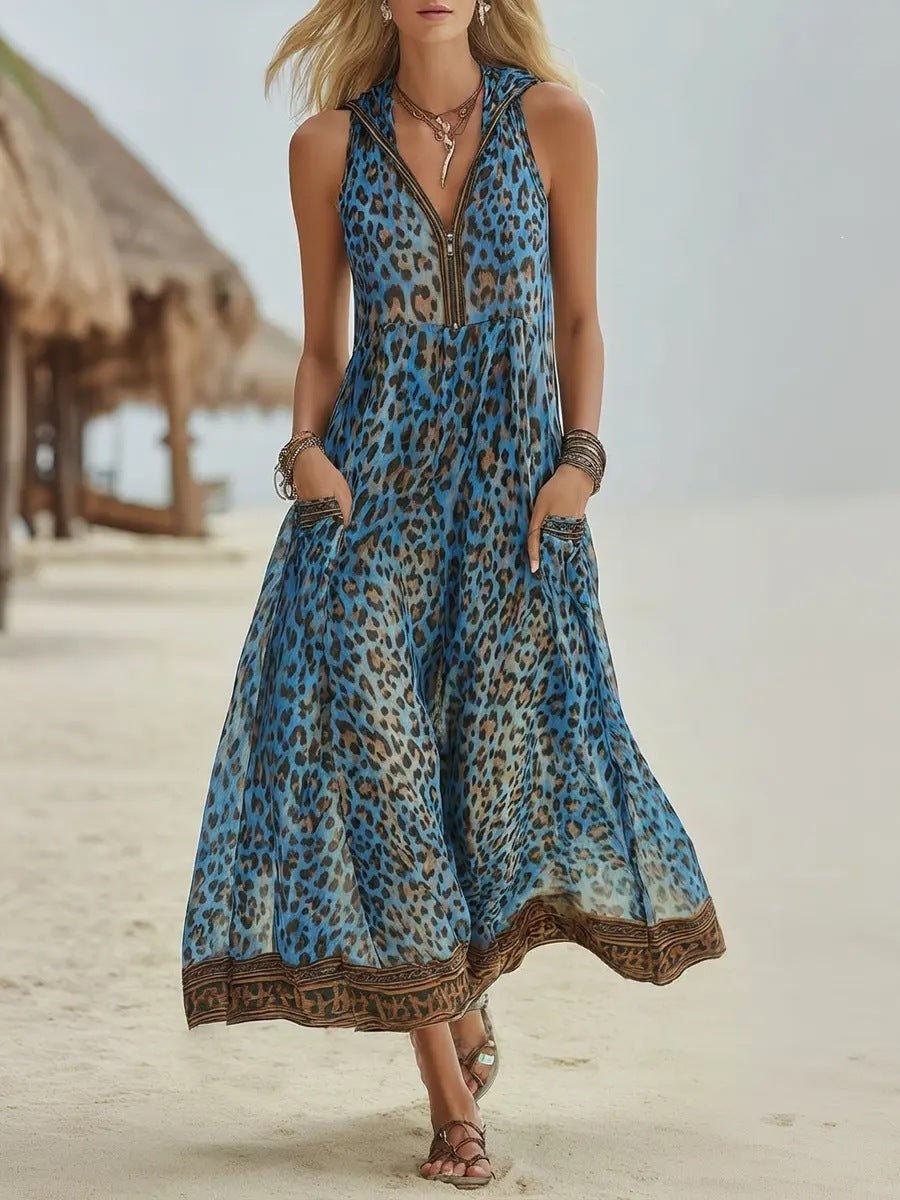 Sleeveless Leopard Print Midi Dress - Woman`s Clothing