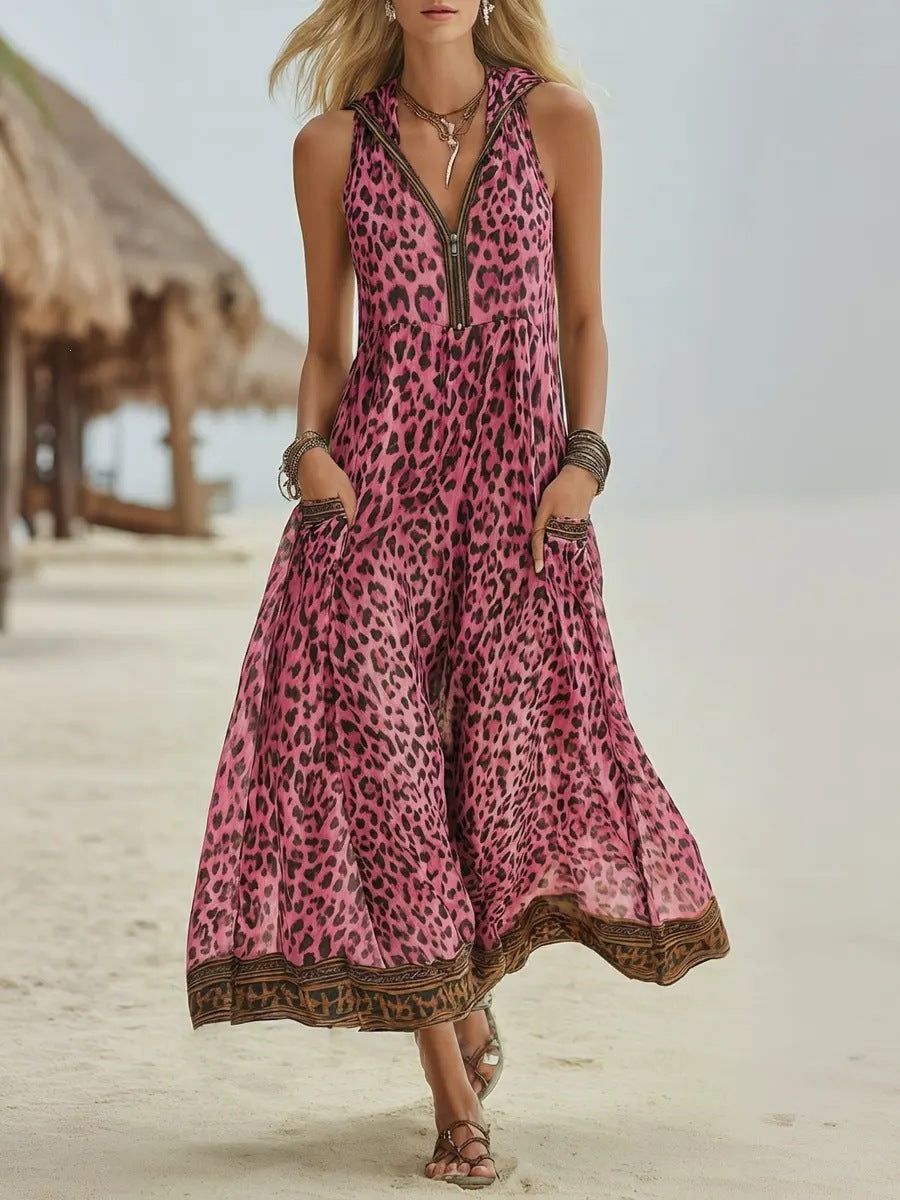 Sleeveless Leopard Print Midi Dress - Woman`s Clothing