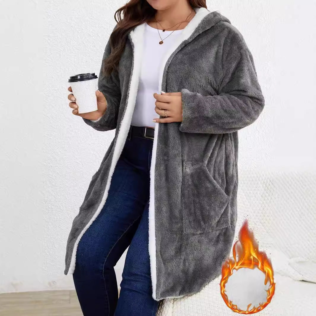 Cardigan Lazy Hooded Long Sleeve Plush Coat