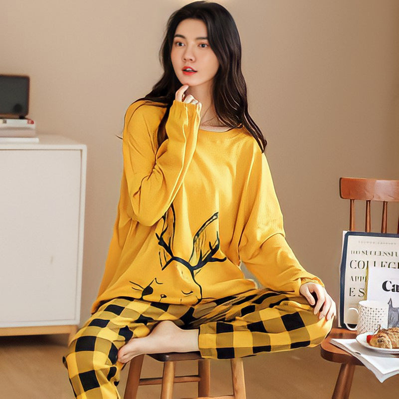 Women Cute Cartoon Print Sleepwear 2 Piece Lounge Set