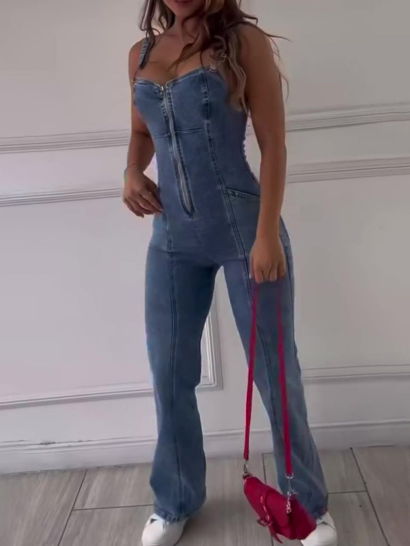 Sleeveless Zipped Denim Jumpsuit