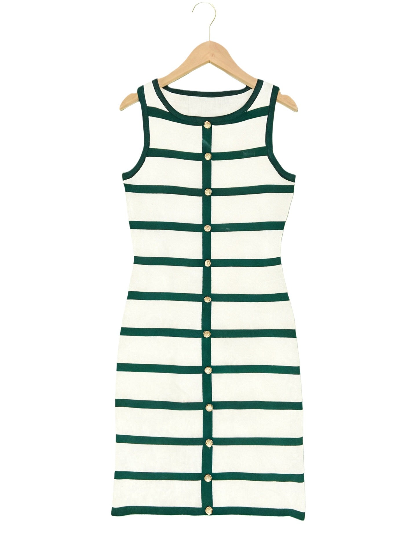Striped Sleeveless Crewneck Single-breasted Dress - Woman`s Clothing