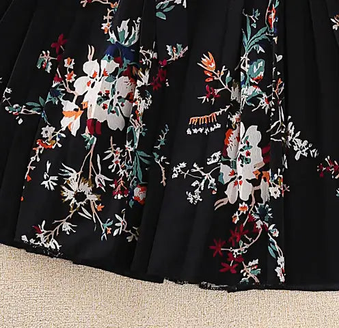 Woman`s Fashionable Black Printed Floral Dress