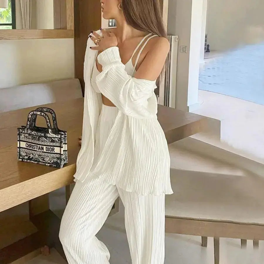 Spring Summer Long Blouse Two Piece Set set-maxi-beige-s 49.00