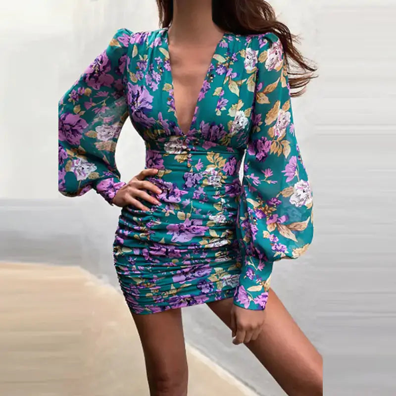 Spring Lantern Sleeve Elegant Mini DressLantern Sleeve