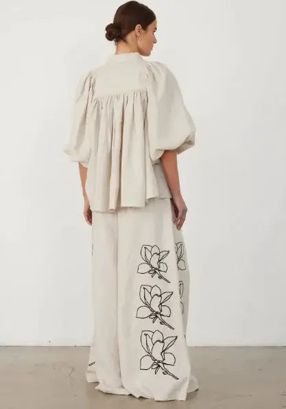 Spring/Summer Cotton-Linen Printed Wide-Leg Pants Suit Woman`s Clothing 59.00