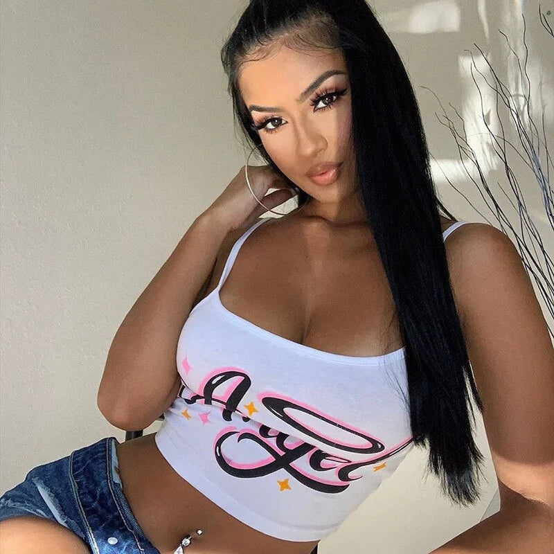 Angel Letter Print Sleeveless Crop Top Woman`s Clothing 20.00
