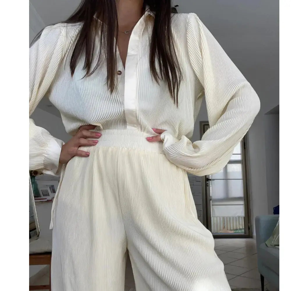 Spring Summer Long Blouse Two Piece Set set-maxi-beige-s 49.00