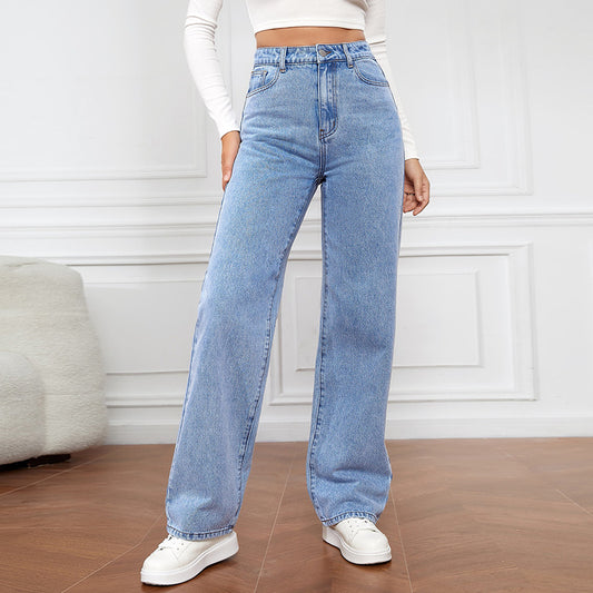 High-waisted washed jeans
