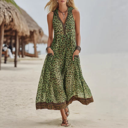 Sleeveless Leopard Print Midi Dress - Woman`s Clothing