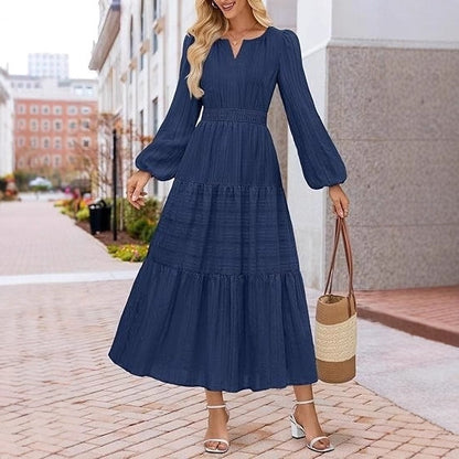 Layered Puffed-sleeve Dress Fashionable Ruffled Maxi Skirt - Woman`s Clothing