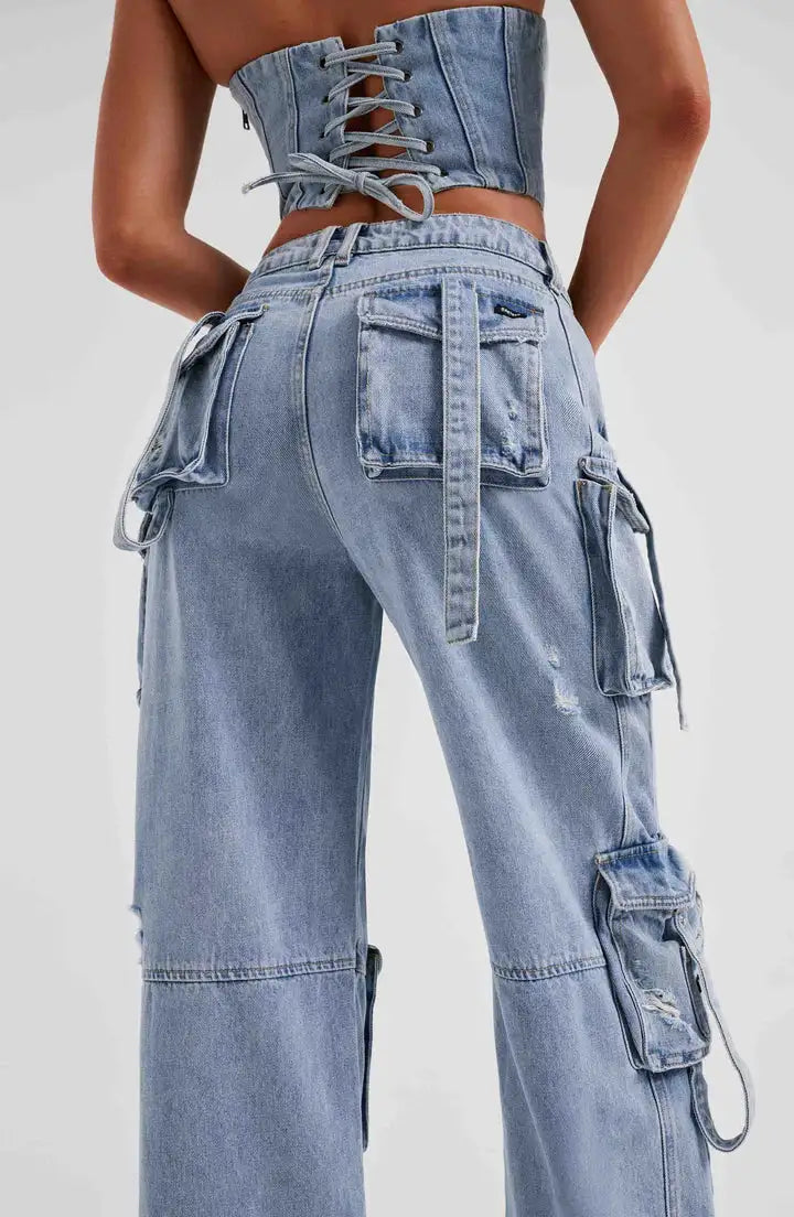 Stylish Ladies Cargo Denim Jeans