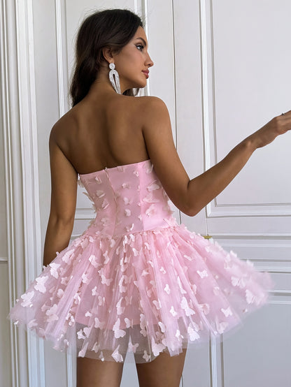 Butterfly Decorated Strapless Puffy Skirt For Ladies - Woman`s Clothing