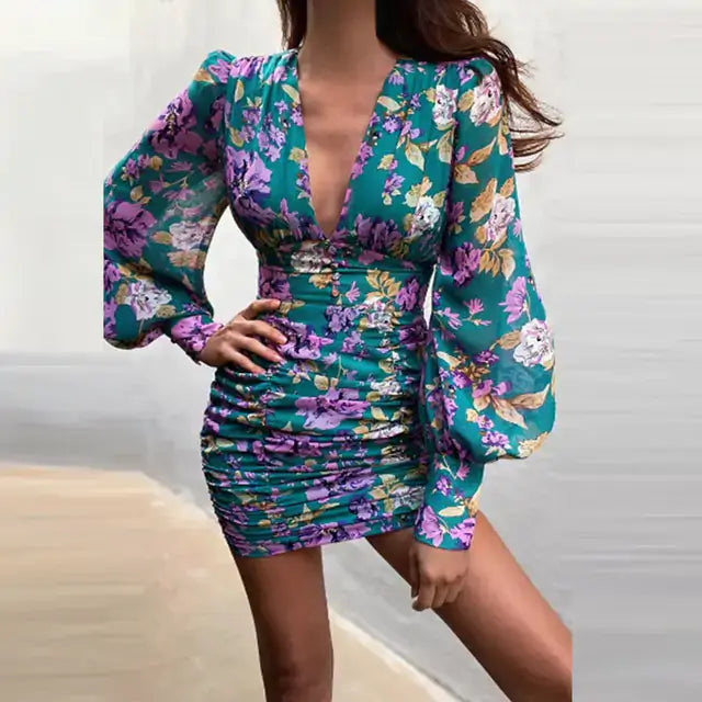 Spring Lantern Sleeve Elegant Mini DressLantern Sleeve