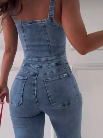 Sleeveless Zipped Denim Jumpsuit