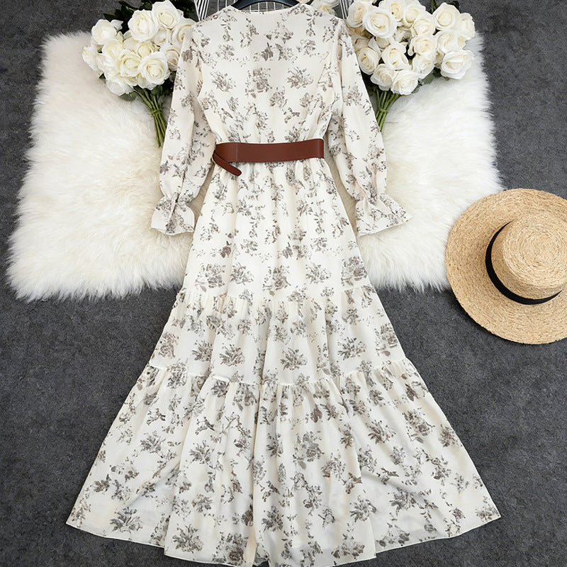 Women`s Printed Floral V-Neck Dress - Woman`s Clothing