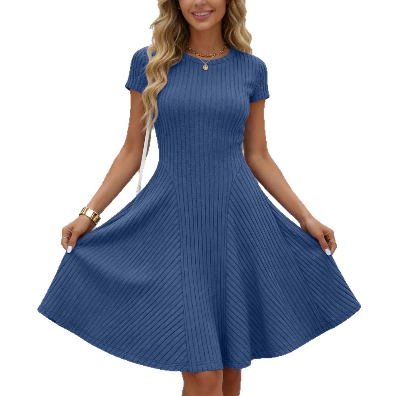Irregularly Brushed Ribbed Solid Color Dress - Woman`s Clothing