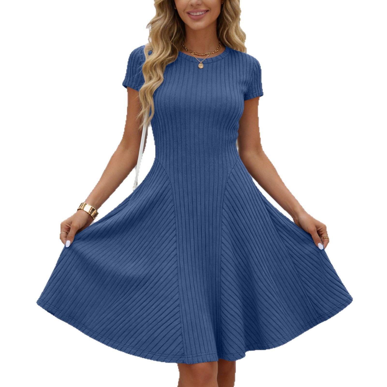 Irregularly Brushed Ribbed Solid Color Dress - Woman`s Clothing