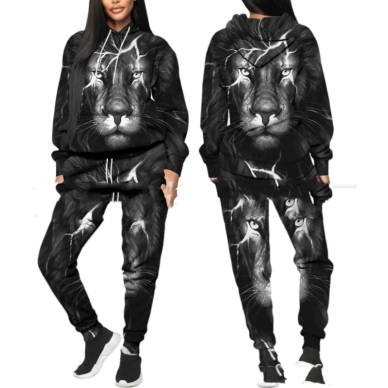 Printed Sports Fitness Hooded Sweater Set