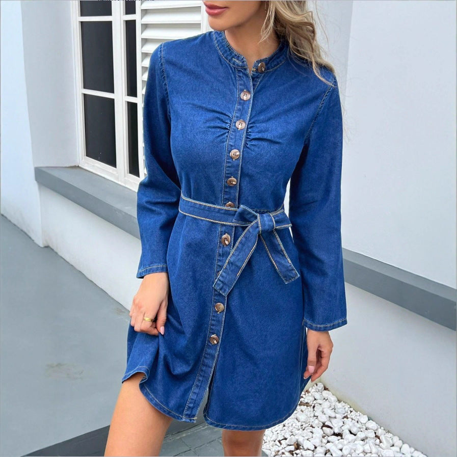 Fashionable Casual Defined-Waist Womens Denim Dress