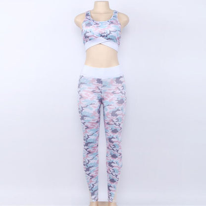 Camouflage Print 2 Piece Set - Mesh Bra And Fitness Leggings