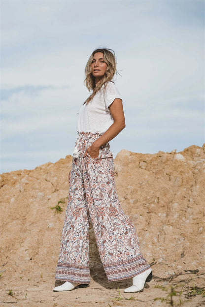 Printed Lanyard Wide Leg Pants Versatile Pants - Woman`s Clothing