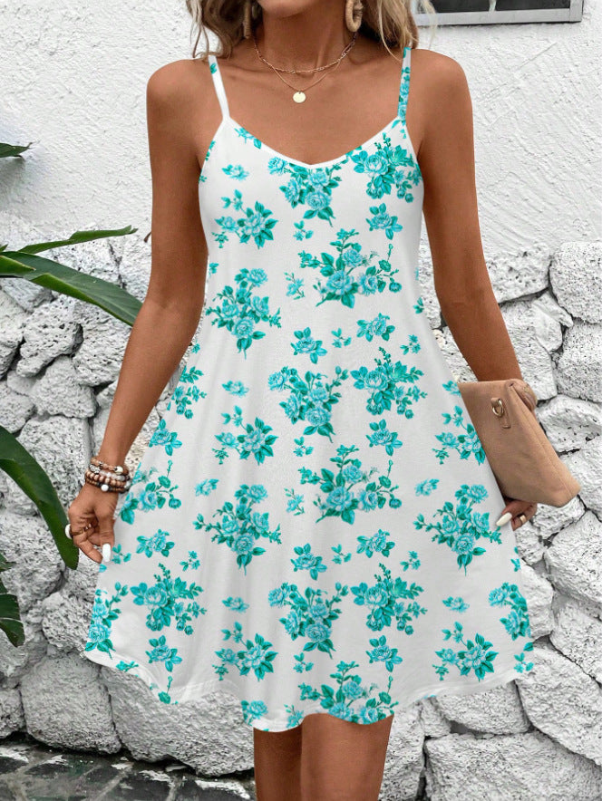 Casual Elegant Resort Date V-Neck Printed Mini Dress - Woman`s Clothing