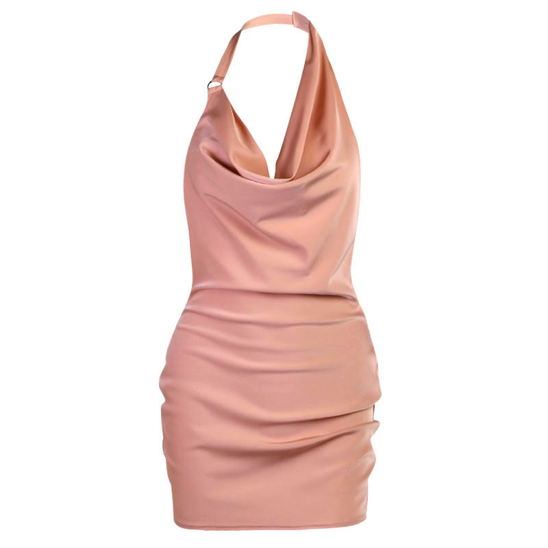 Satin Party V Neck Backless Dress - Woman`s Clothing