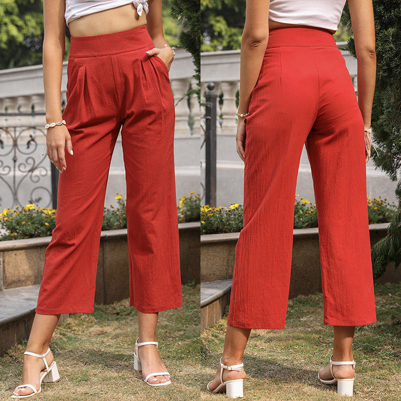 High Waist Solid Colour Wide Leg Pants