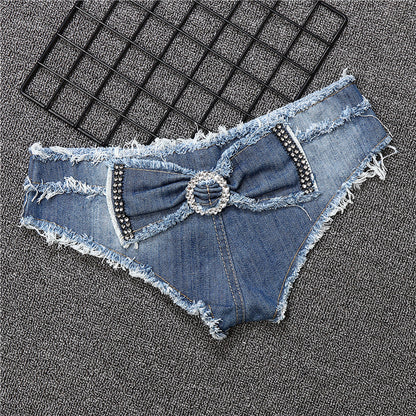 Woman`s Fabulously Sexy Bow Denim Shorts