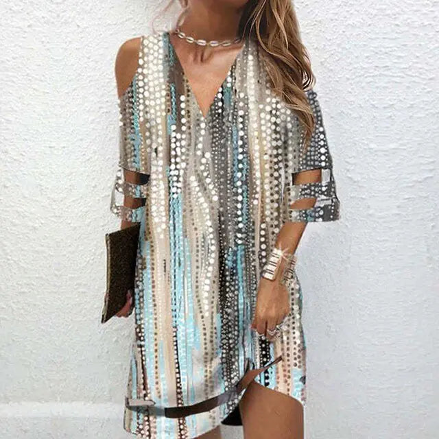 V Neck Summer Tie Dye Dress - Woman`s Clothing