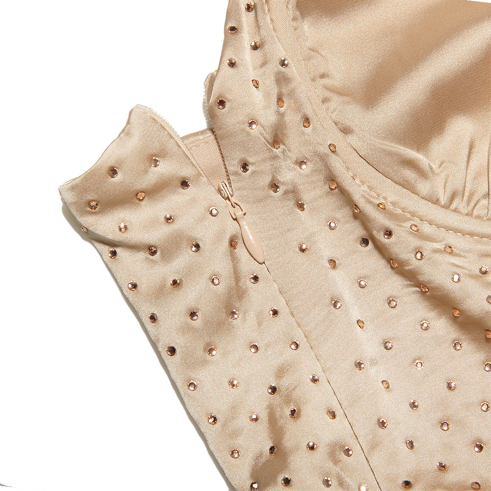 Cutout Halterneck Satin Party Bag Hip Skirt Dress - Woman`s Clothing