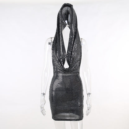 Party Bar Sheath Pockets Collar Halter Dress - Woman`s Clothing