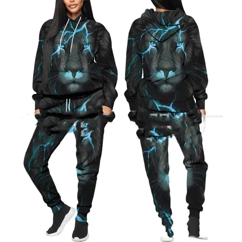 Printed Sports Fitness Hooded Sweater Set