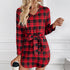 Fashionable Plaid Long Sleeve Belted Dress - Woman`s Clothing