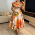 French Orange Blossom Print Dress With Ruffled Hem - Woman`s Clothing