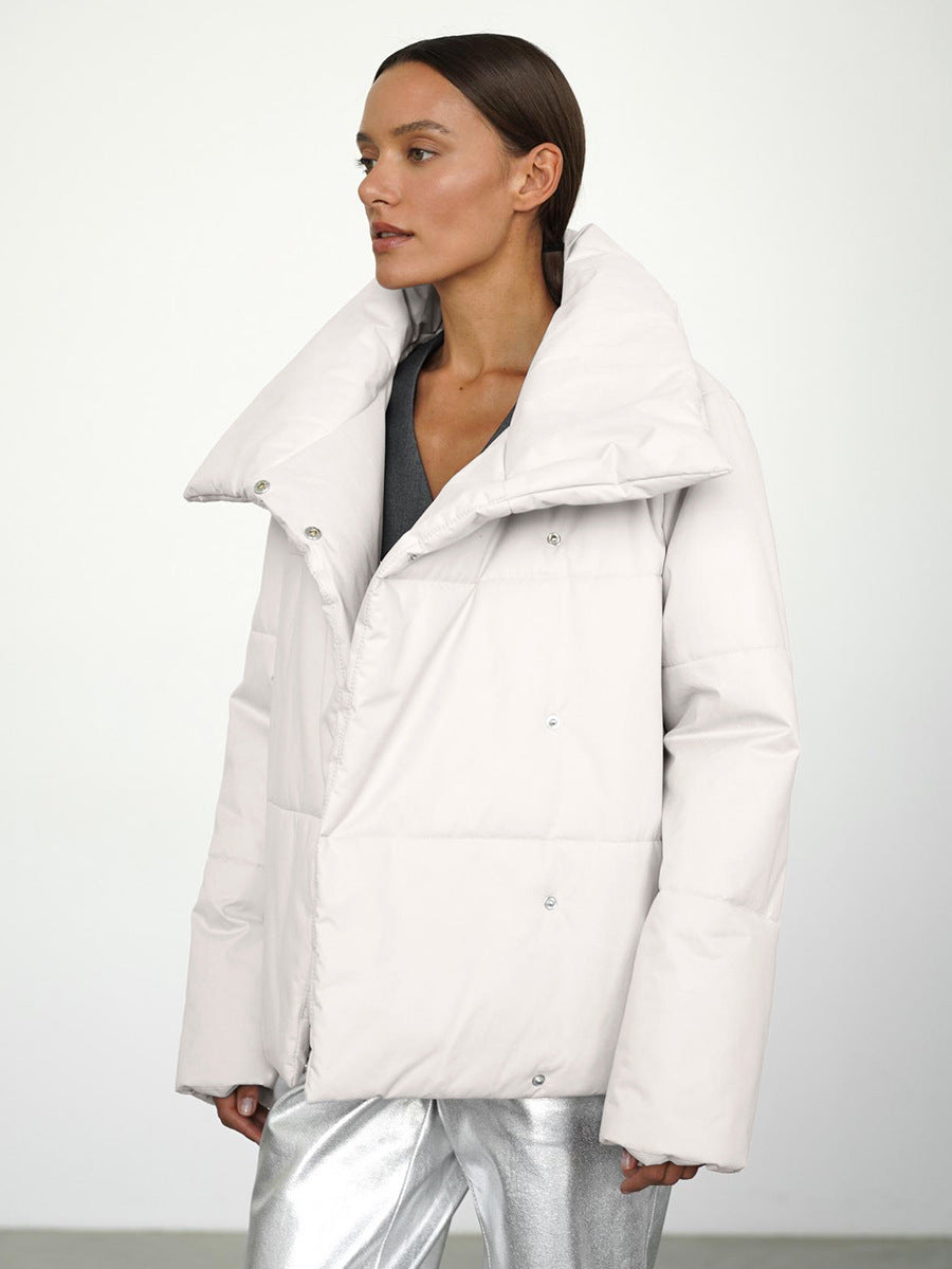 New Asymmetric Hidden Hook Warm Turtleneck Cotton-padded Jacket