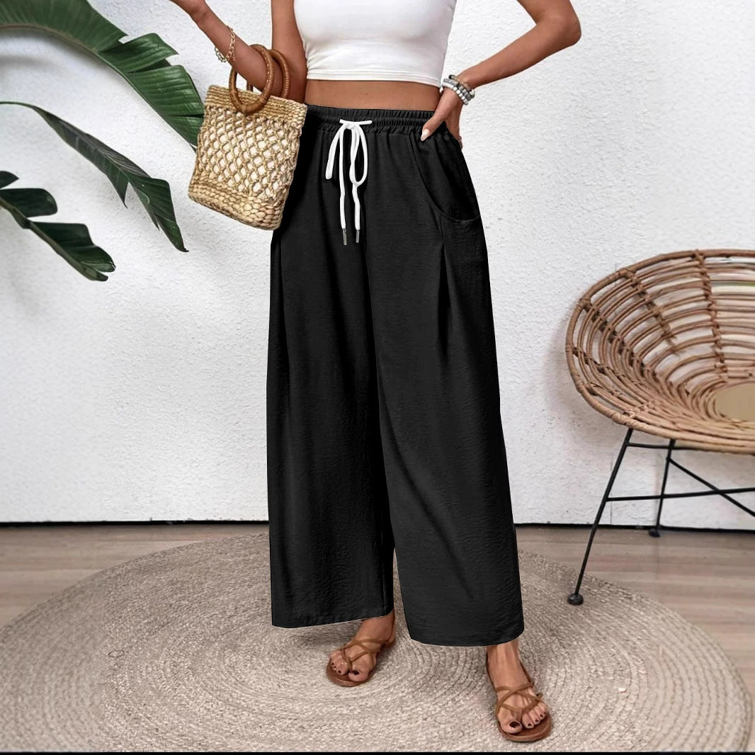Drawstring Pocket Wide Leg Women&