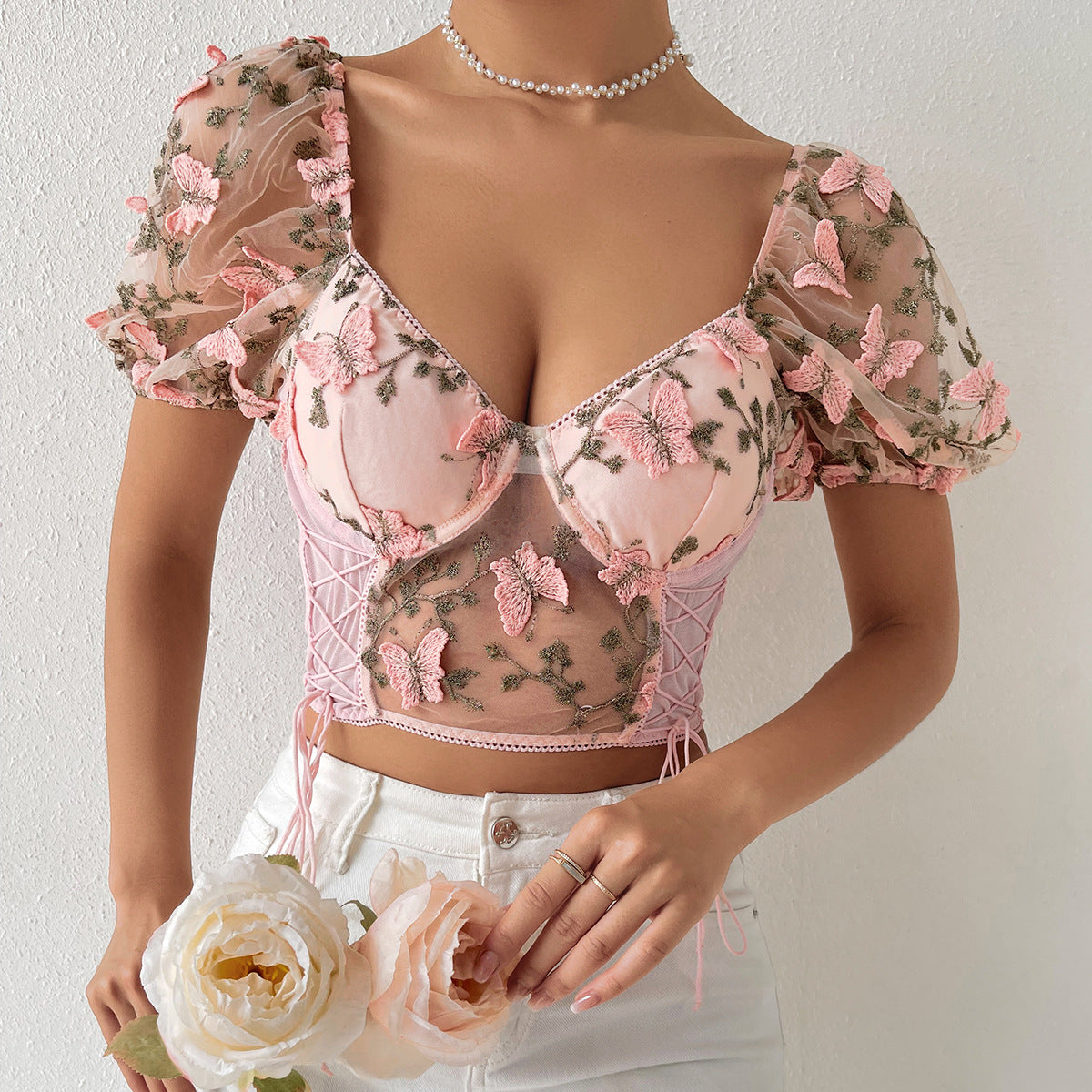 Backless See-through Sling Stitching Mesh Vest - Woman`s Clothing