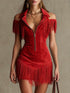 Retro Suede Tassel Off-Shoulder Dress - Woman`s Clothing