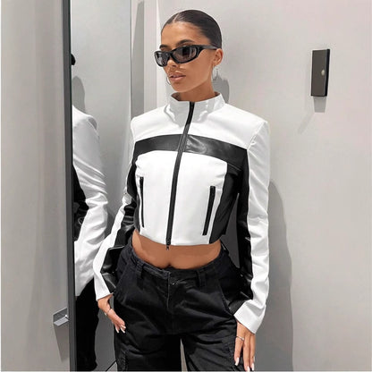 Black And White Contrast Colour Leather Jacket