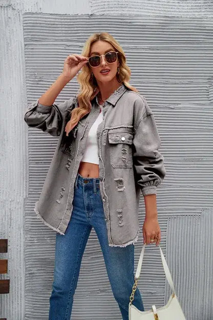 Washed Denim Jacket - Woman`s Clothing