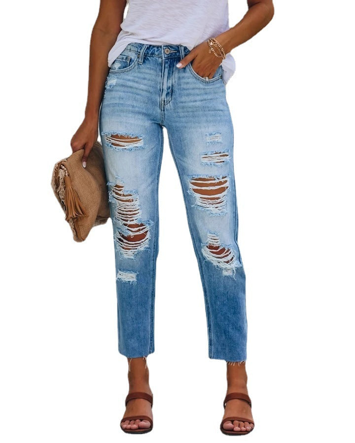 Woman`s Slimming Washed Denim Trousers