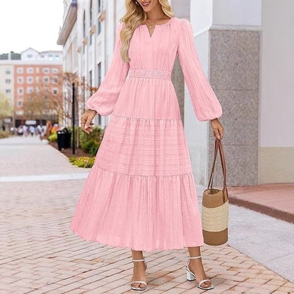 Layered Puffed-sleeve Dress Fashionable Ruffled Maxi Skirt - Woman`s Clothing