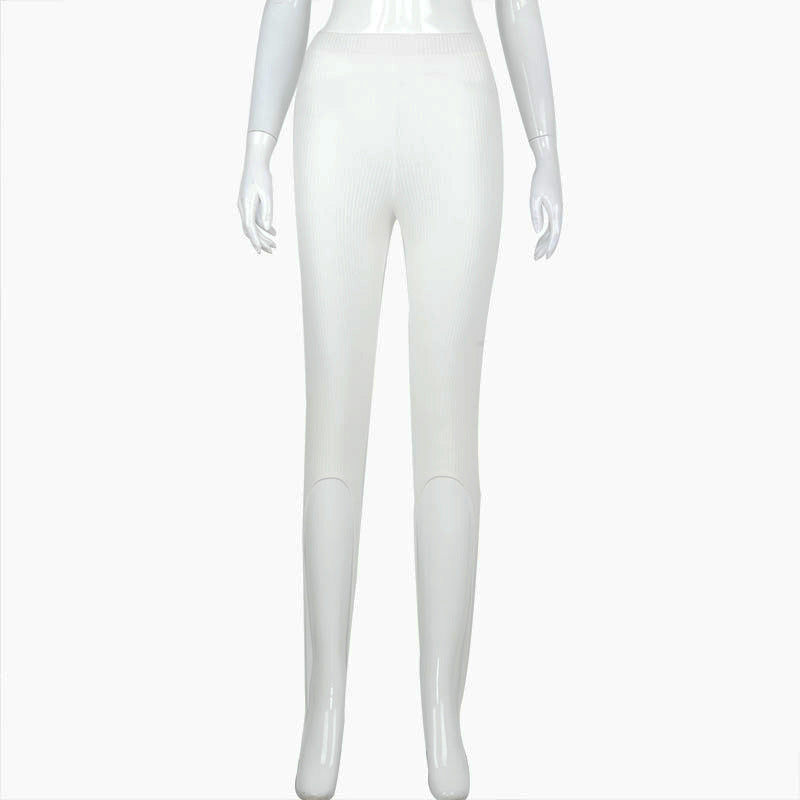 Striped slimming knitted five-point step on pants