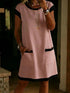 Pullover Pocket Color-Block Straight T-Shirt Mini Dress - Woman`s Clothing