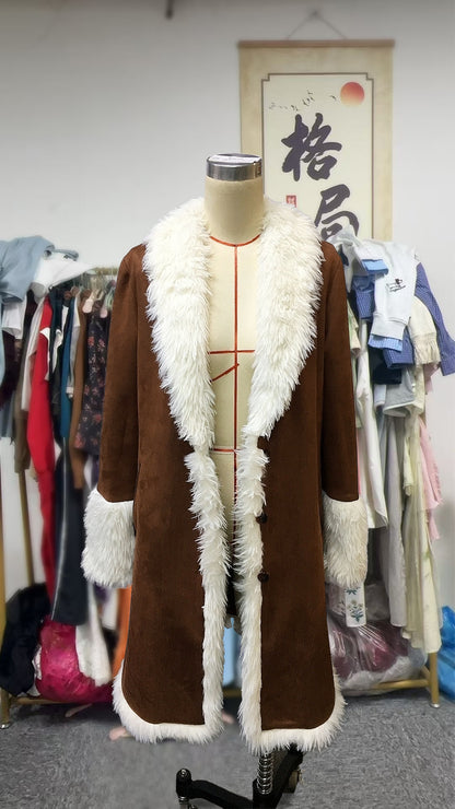 Cowboy Style Western Retro Trench Plush Coat
