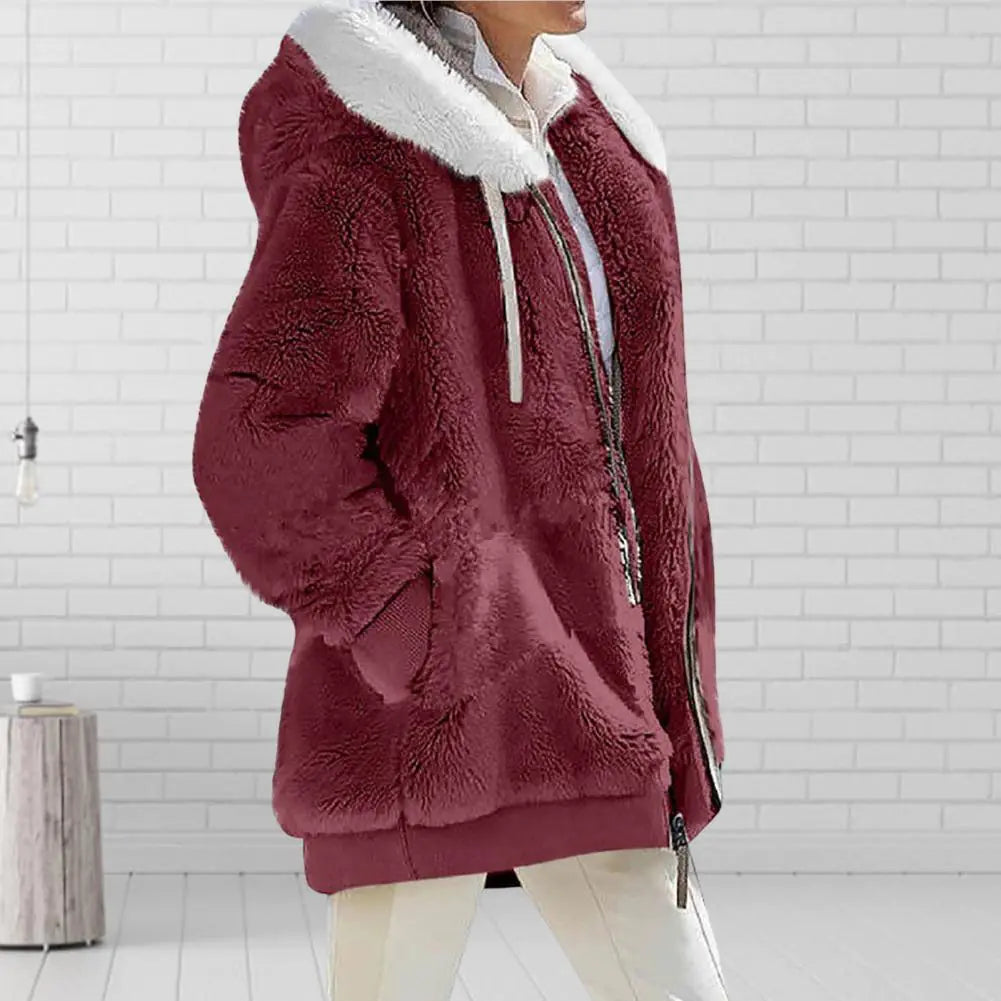 Plush Zipper Coat for Women - Plus Size - Woman`s Clothing