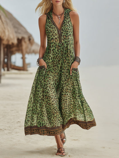 Sleeveless Leopard Print Midi Dress - Woman`s Clothing