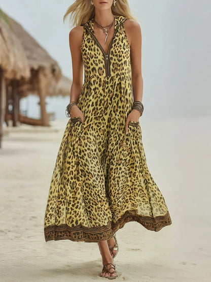 Sleeveless Leopard Print Midi Dress - Woman`s Clothing